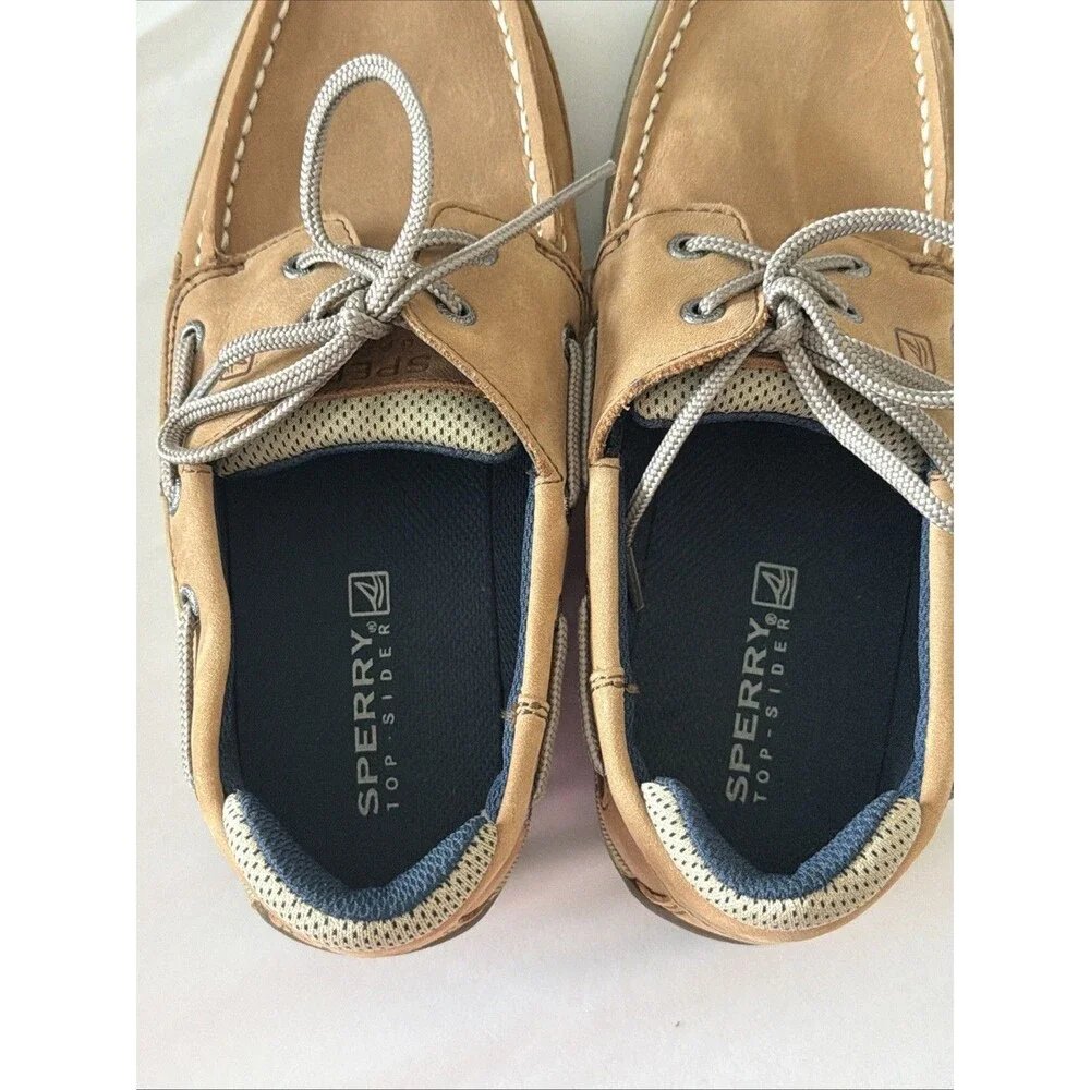 Sperry Top-Sider Lanyard Boat Shoes Boys Sz 5.5 Tan Leather Loafer Slip On EUC